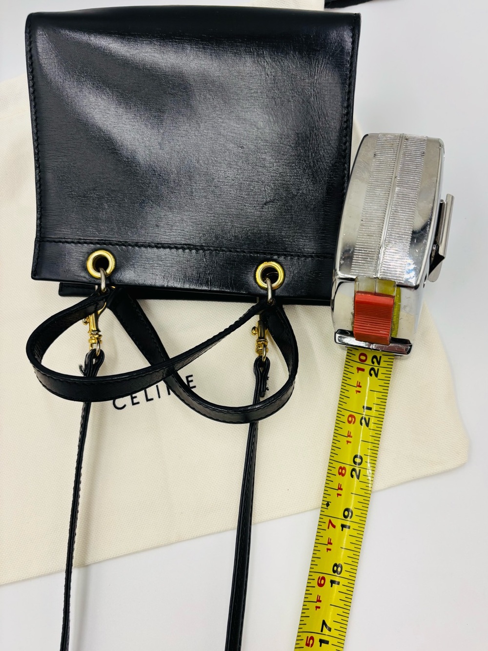Vintage Celine Black Leather Crossbody Mini Bag with Gold Hardware - Picture 14 of 16